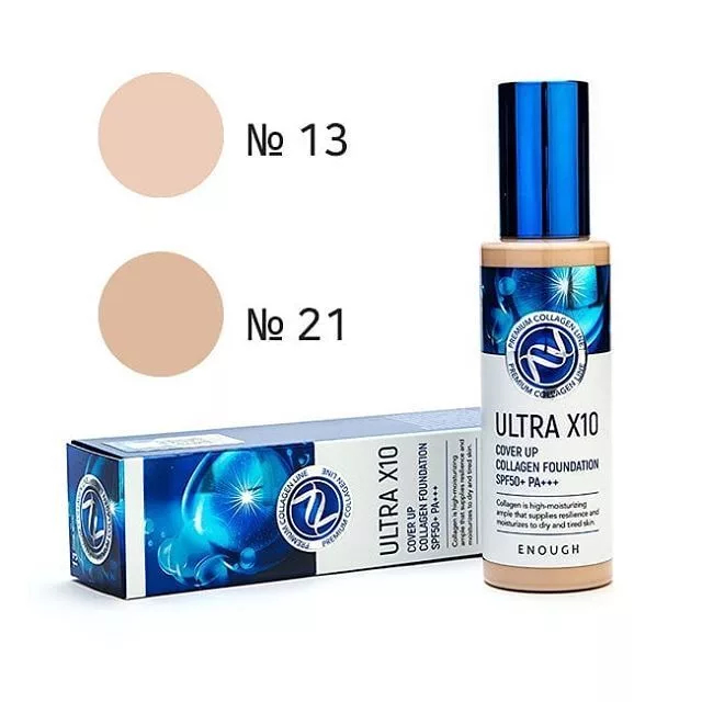 Тональный крем с ультразащитой от солнца Ultra X10 Cover Up Collagen Foundation SPF50+ PA +++ Enough