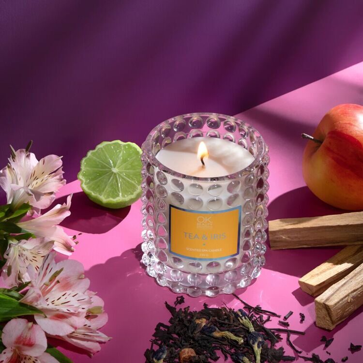 Ароматическая СПА свеча SCENTED SPA CANDLE TEA & IRIS OK BEAUTY