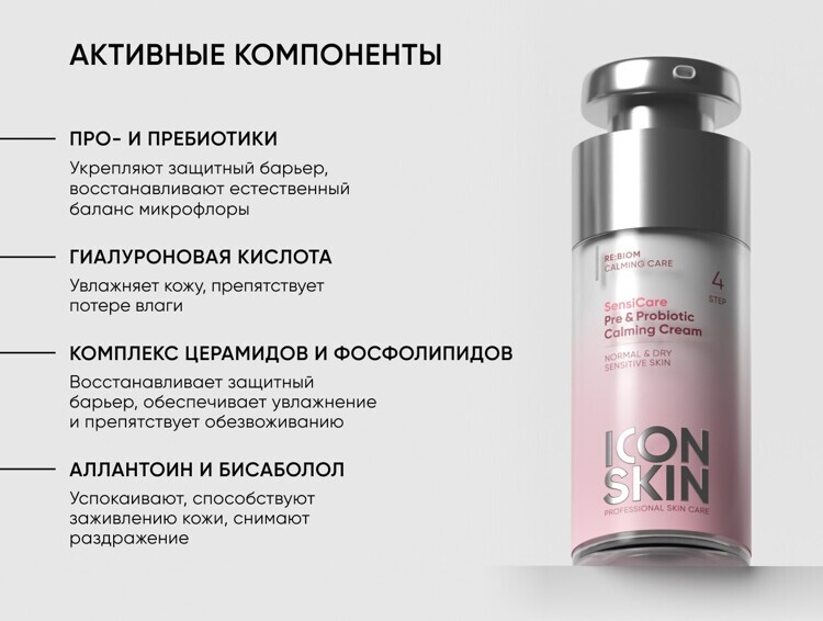 Крем ICON SKIN успокаивающий с комплексом пре- и пробиотиков SENSICARE Pre & Probiotic Cream, 30 мл