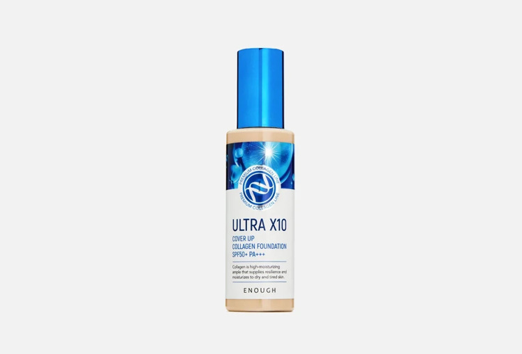 Тональный крем с ультразащитой от солнца Ultra X10 Cover Up Collagen Foundation SPF50+ PA +++ Enough
