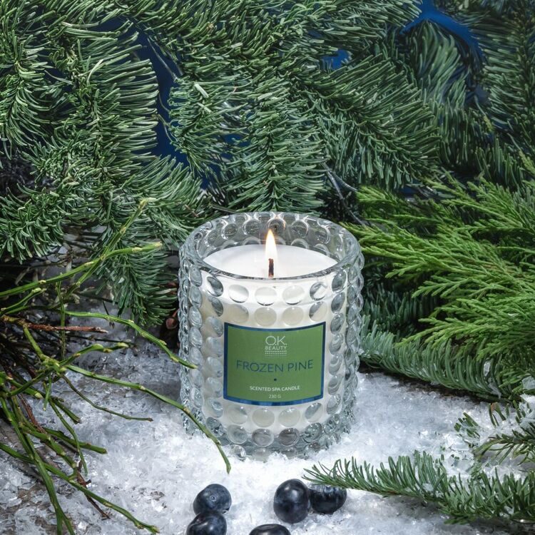 Ароматическая СПА свеча SCENTED SPA CANDLE FROZEN PINE OK BEAUTY